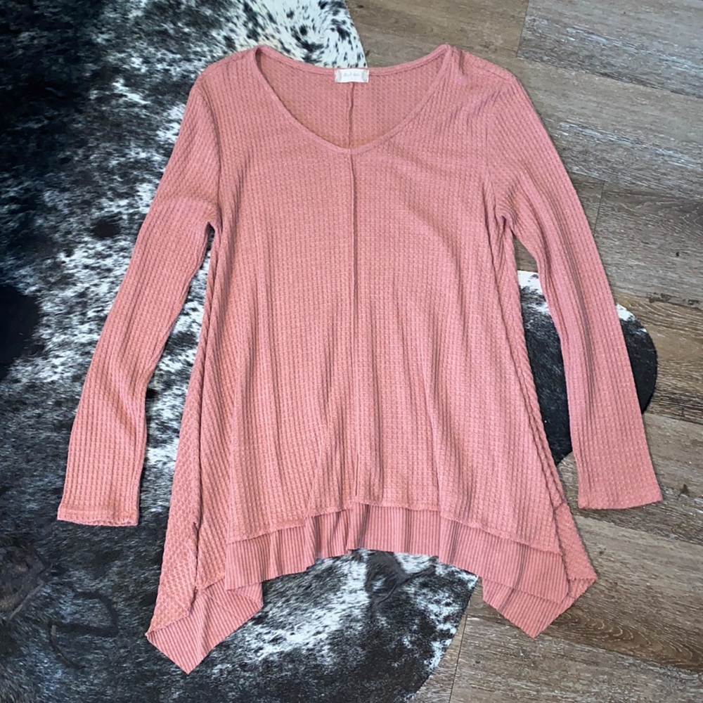 Altar'd State Dusty Rose Waffle Knit V-Neck Sweater